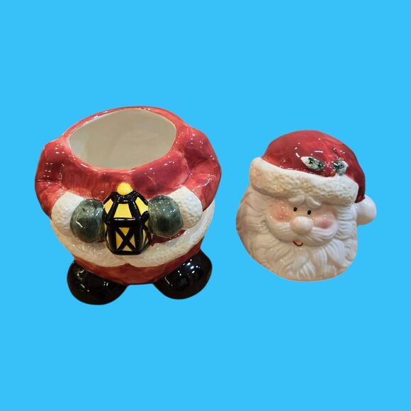 Holiday Christmas Cookie Canister Whimsical Santa Snack Jar Vintage Collectible - Picture 9 of 11